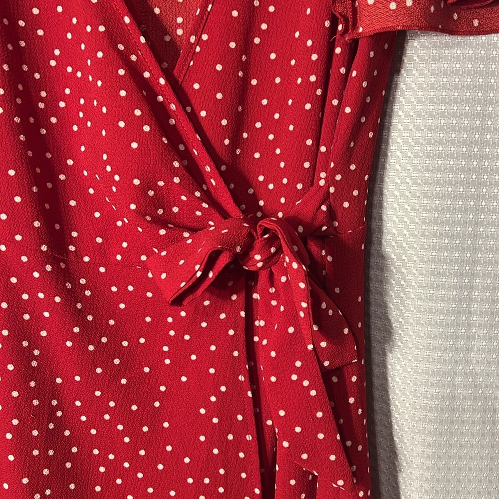 Relipop Women’s Wrap with Ruffle Hem Mini Red with white polka dot Dress - Picture 5 of 13